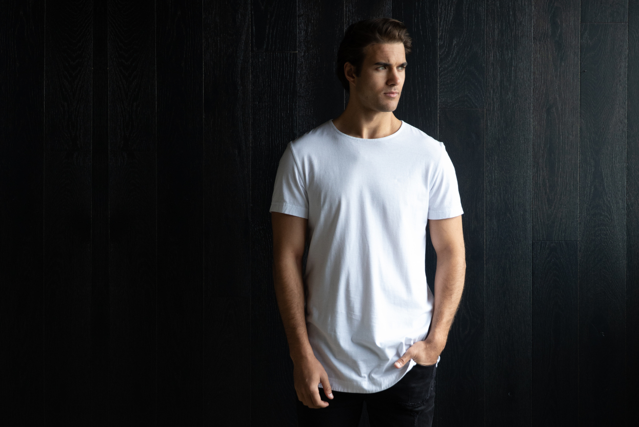 Shop the MISTER BLADIN range of ethical, sustainable, organic cotton t-shirts for tall men Australian made white black grey top rated