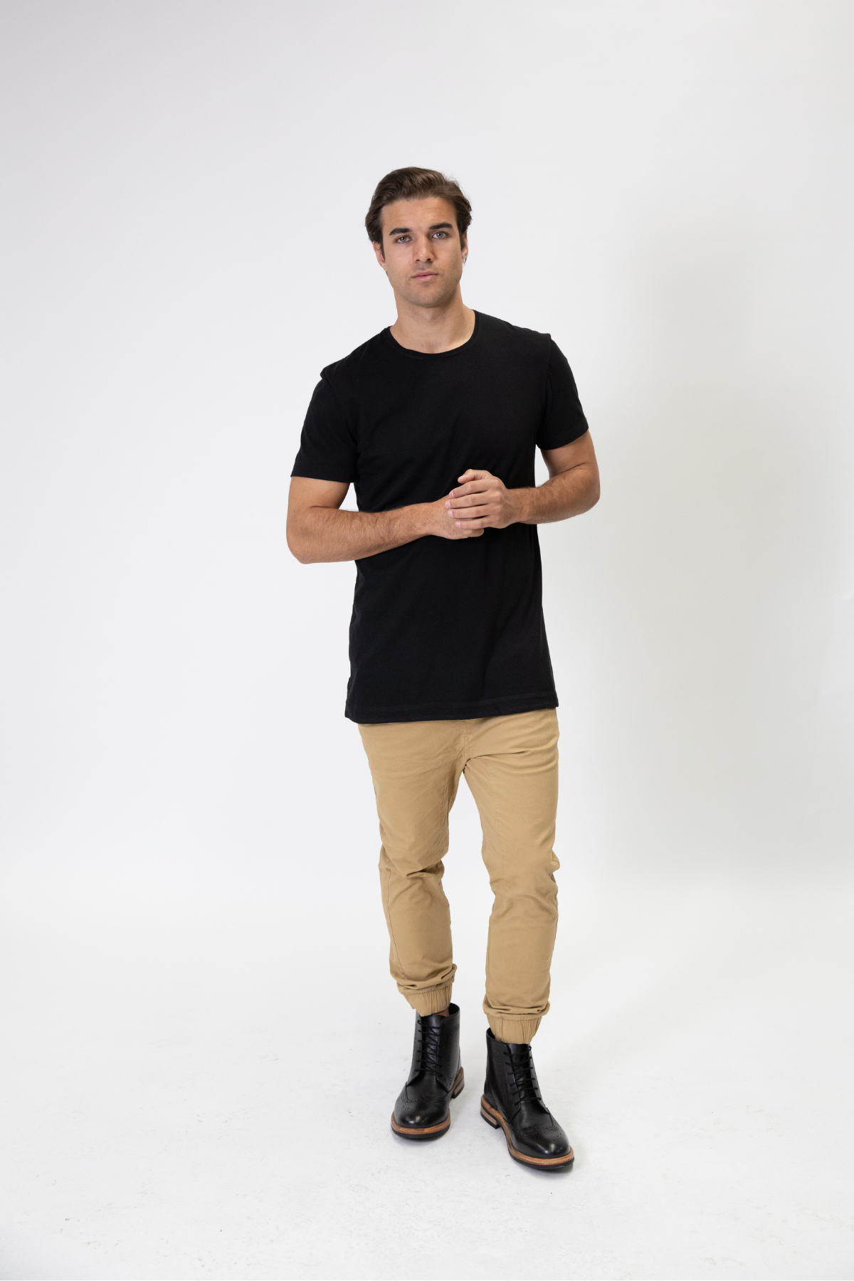 Short Sleeve Organic Cotton Straight Hem Black T-Shirt
